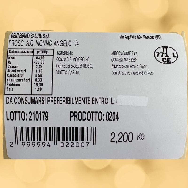 Prosciutto cotto Alta Qualità - "Nonno Angelo" - Dentesano - Prosciutto Cotto - Bottega del Friuli