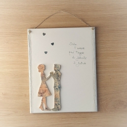 Quadretto coppia su legno chiaro - La casa dei sogni