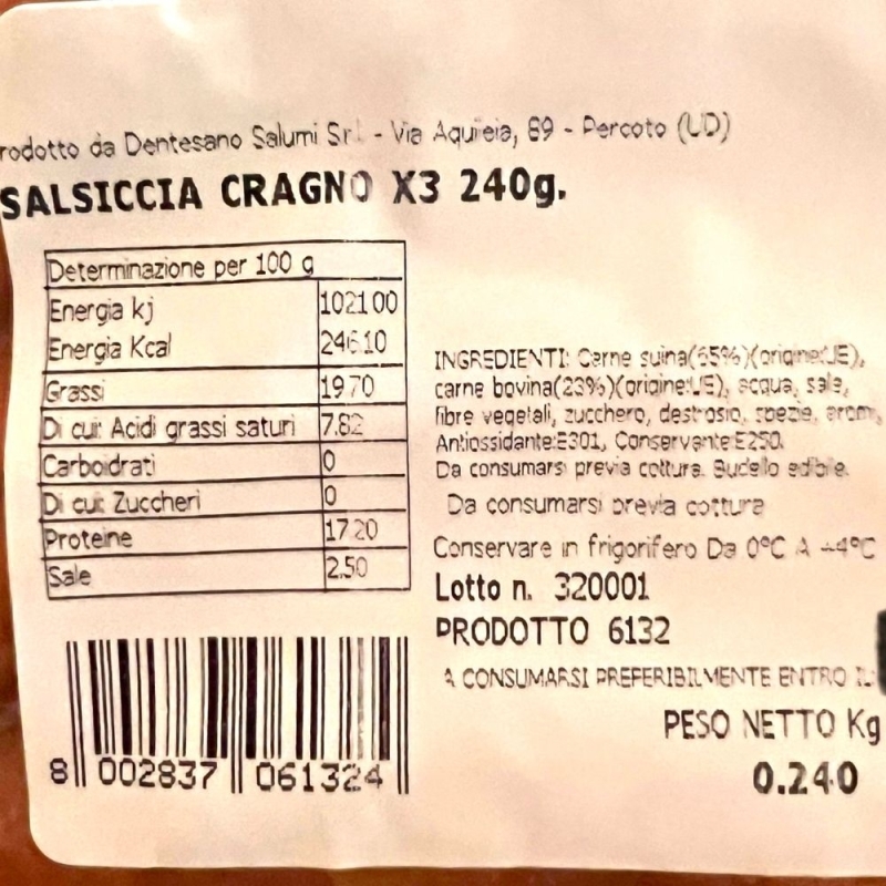 Wurstel tipico speziato e affumicato "Cragno" - Dentesano - 7 pezzi - Wurstel e Salsicce Cotte - Bottega del Friuli
