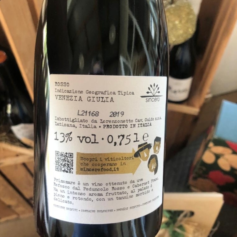Vino rosso Primomare - Sincero - Vini Rossi - Bottega del Friuli