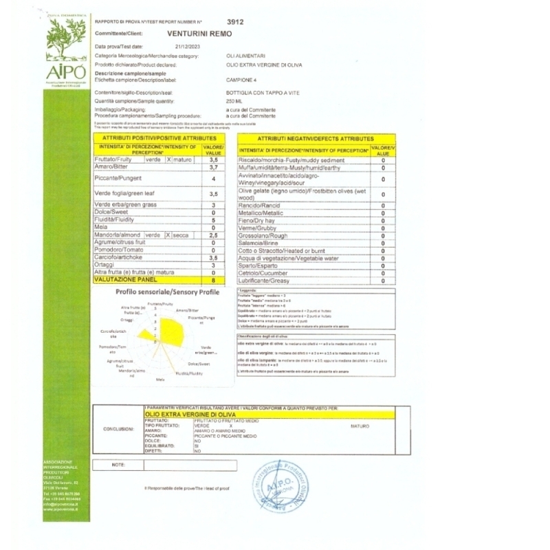 Olio Extravergine di Oliva Monovarietale di Bianchera lt. 0,50 - Olio Venturini - Olio - Bottega del Friuli