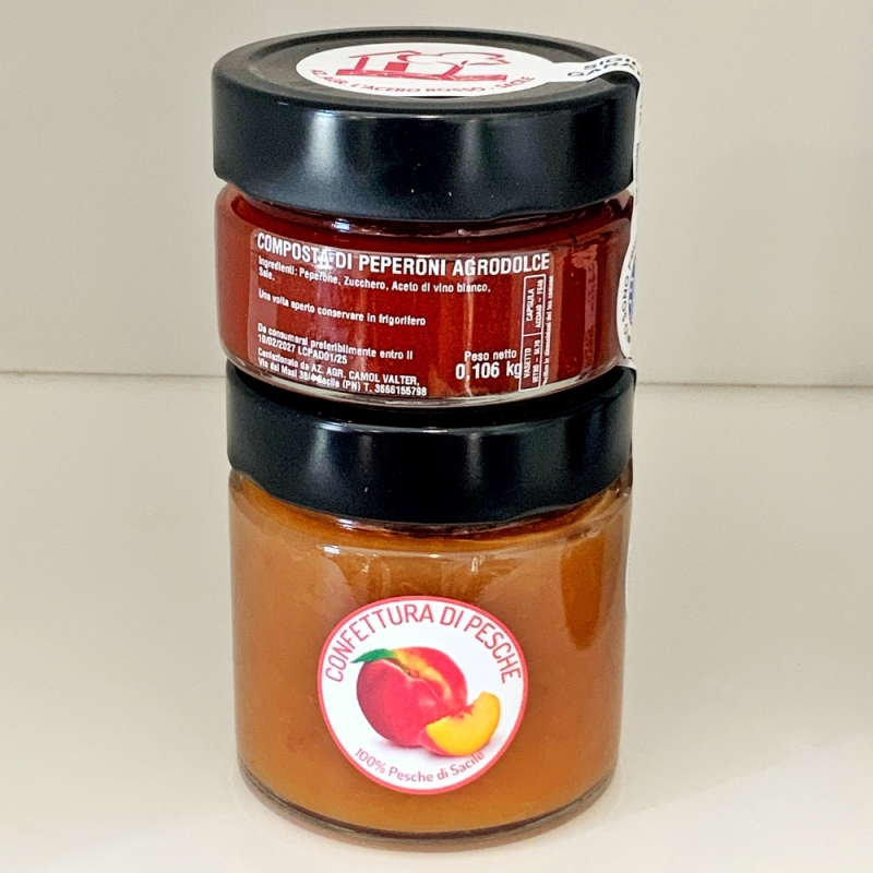 Confettura di Pesche e Composta di peperoni in agrodolce - L'Acero Rosso - I prodotti Bottega del Friuli a Marchio BLU IOSONOFVG - Bottega del Friuli