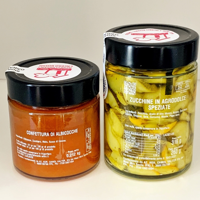Zucchine in agrodolce speziate e Confettura di Albicocca - L'Acero Rosso - I prodotti Bottega del Friuli a Marchio BLU IOSONOFVG - Bottega del Friuli