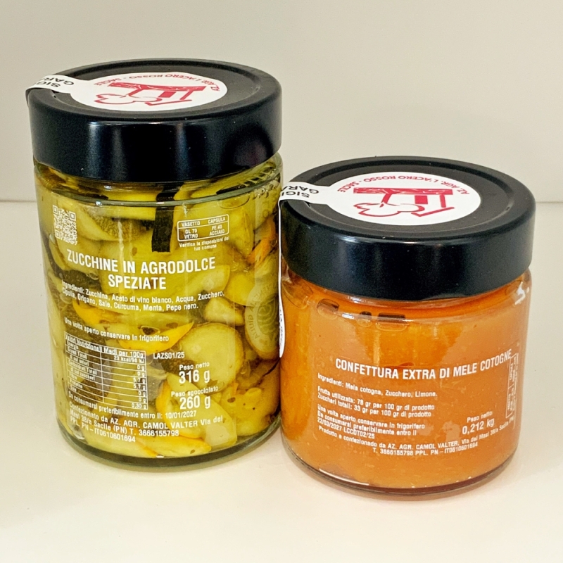 Zucchine in agrodolce - Confettura di mele cotogne - L'Acero Rosso - I prodotti Bottega del Friuli a Marchio BLU IOSONOFVG - Bottega del Friuli
