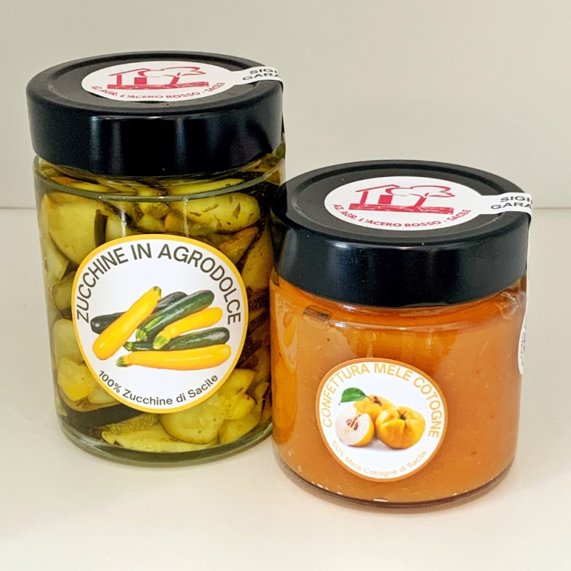 Zucchine in agrodolce - Confettura di mele cotogne - L'Acero Rosso - I prodotti Bottega del Friuli a Marchio BLU IOSONOFVG - Bottega del Friuli