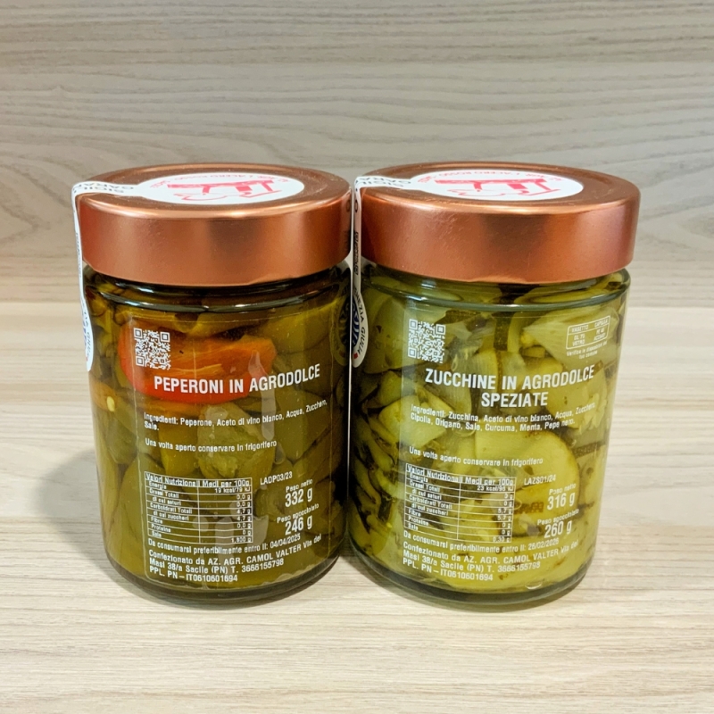 Peperoni in agrodolce e Zucchine in agrodolce - L'Acero Rosso - I prodotti Bottega del Friuli a Marchio BLU IOSONOFVG - Bottega del Friuli